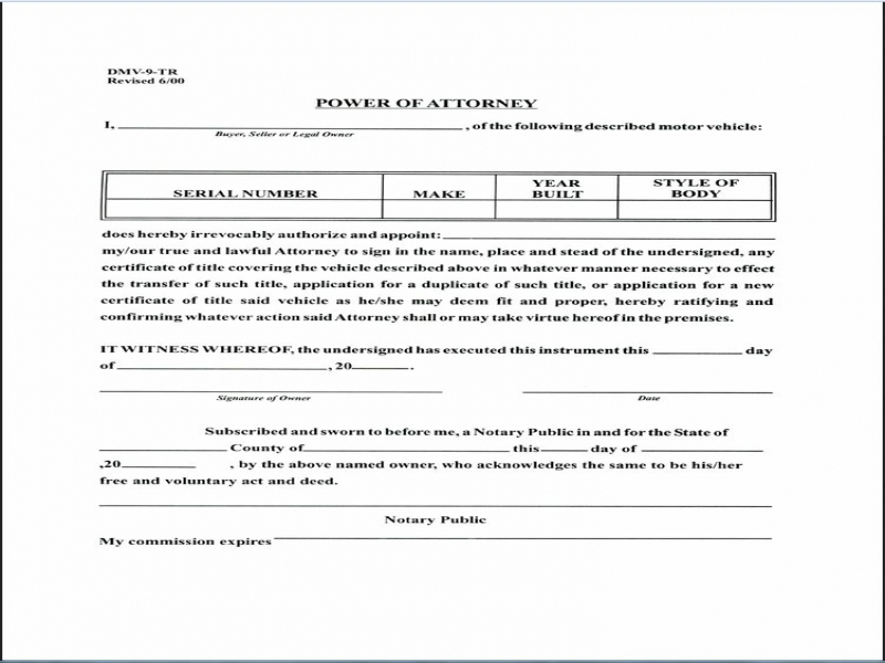 DMV Transfer Of Ownership Form Motor Vehicle Power Of Attorney Form 