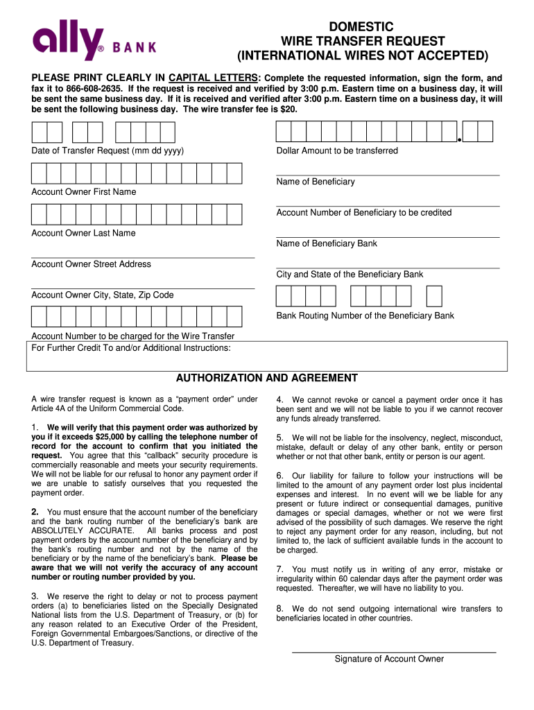 Domestic Wire Transfer Form Fill Out And Sign Printable PDF Template 