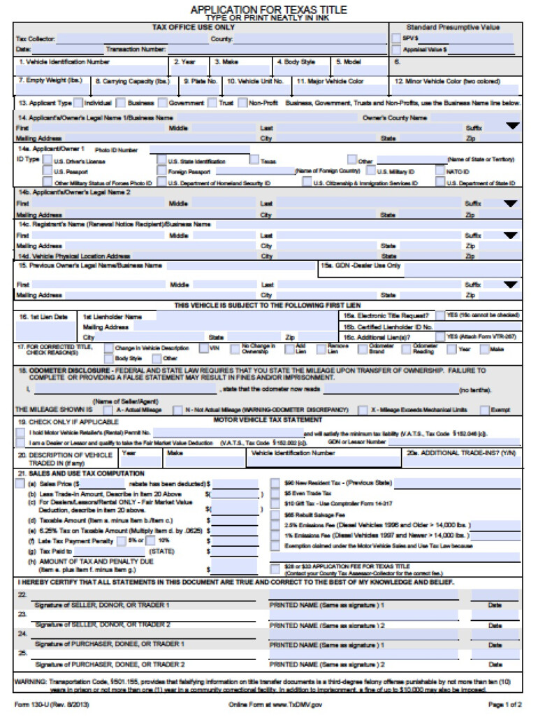 Download Texas Form 130 U PDF Template WikiDownload