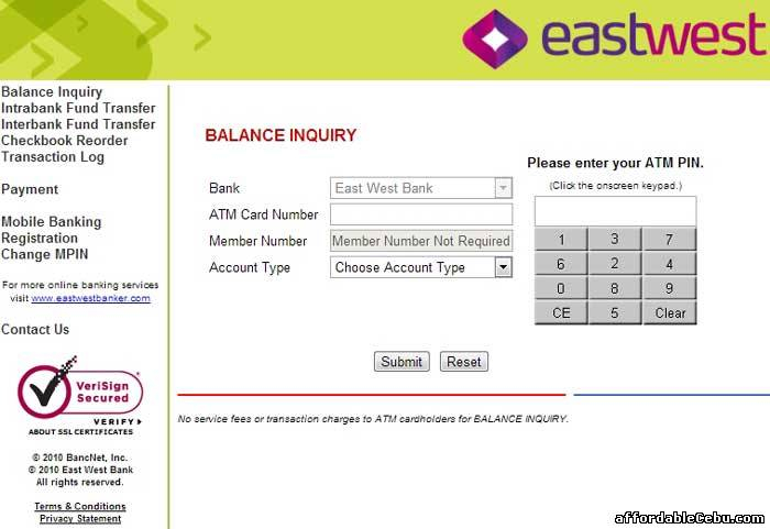 Eastwest Bank ATM Card Balance Inquiry Online Banking 15539