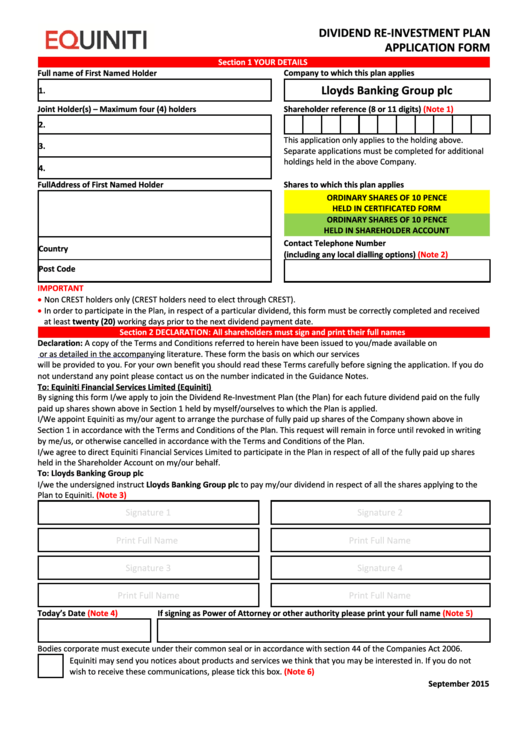 Equiniti Dividend Re Investment Plan Application Form Lloyds Banking 