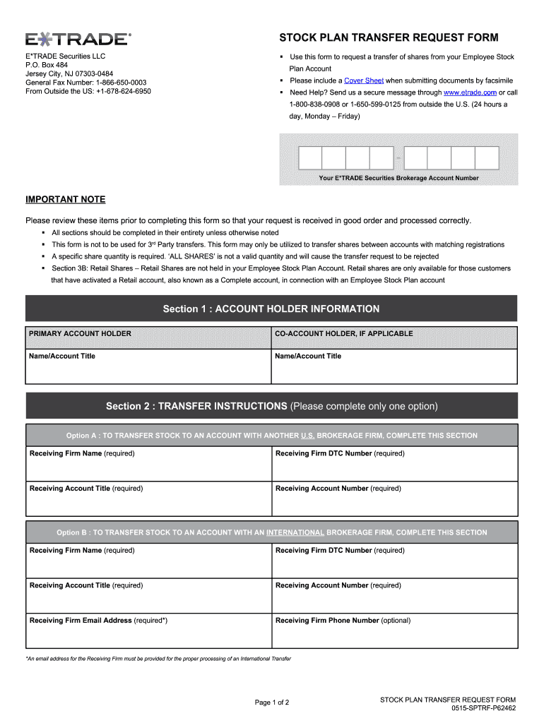 Etrade Stock Plan Transfer Request Form Fill Online Printable 