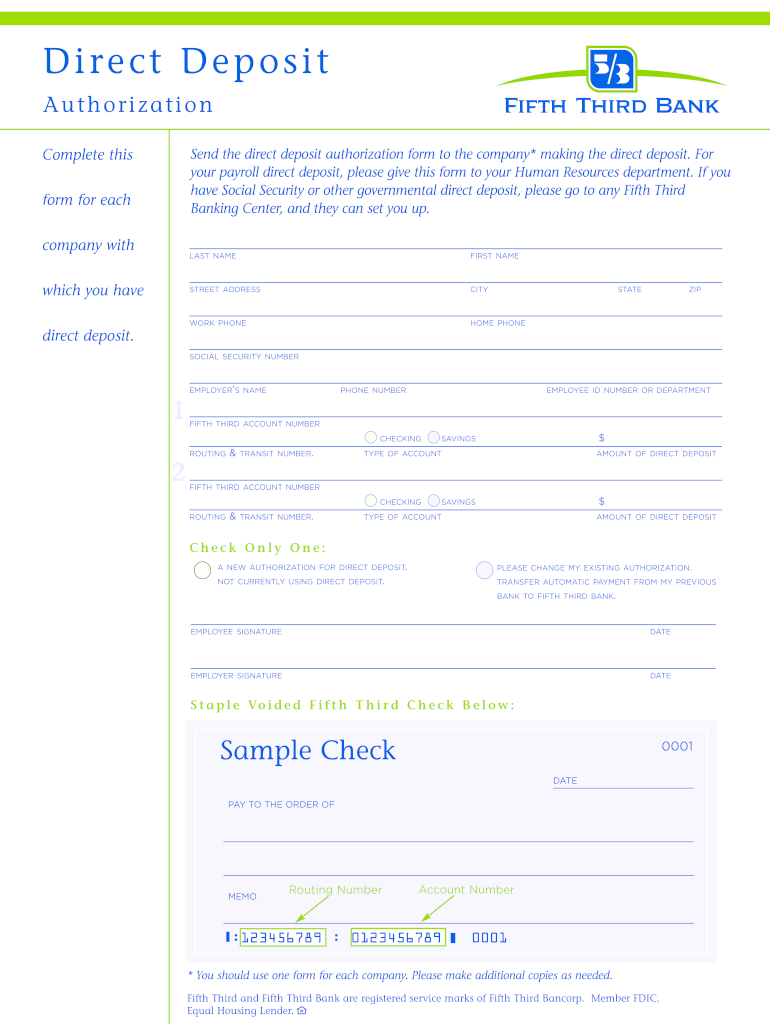 Fifth Third Direct Deposit Form Fill Online Printable Fillable 