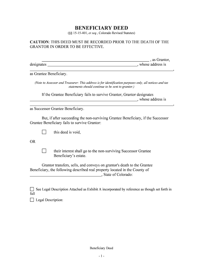 Fill Edit And Print Colorado Transfer On Death Deed Or TOD 