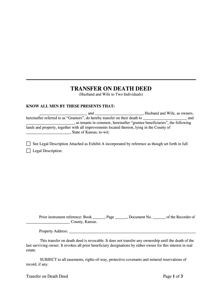 Fill Edit And Print Kansas Transfer On Death Deed Or TOD Beneficiary 