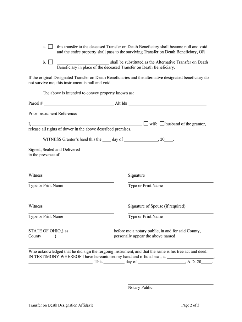 Fill Edit And Print Ohio Transfer On Death Designation Affidavit TOD