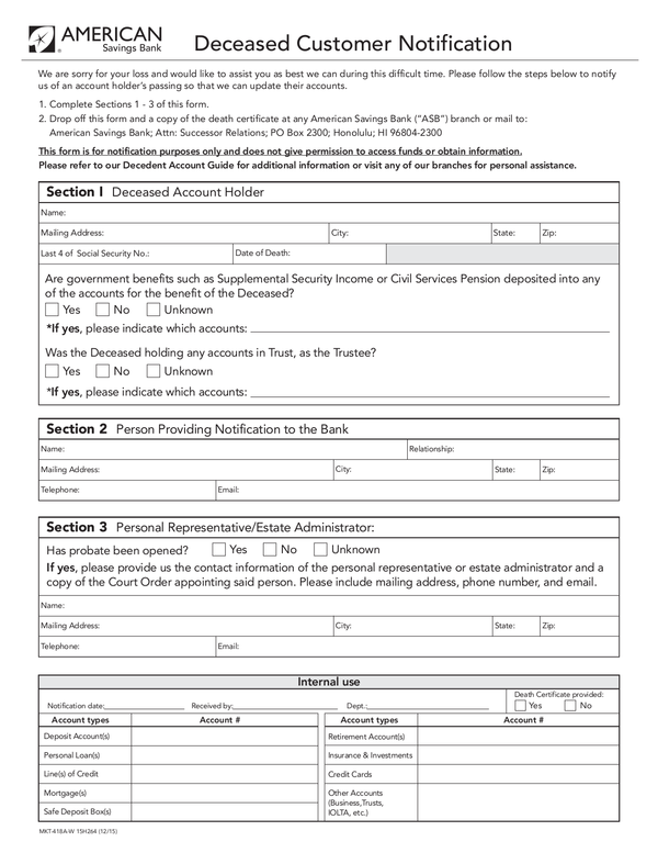 Fill Free Fillable American Savings Bank Hawaii PDF Forms