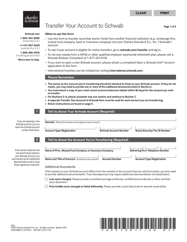 Fill Free Fillable Charles Schwab PDF Forms