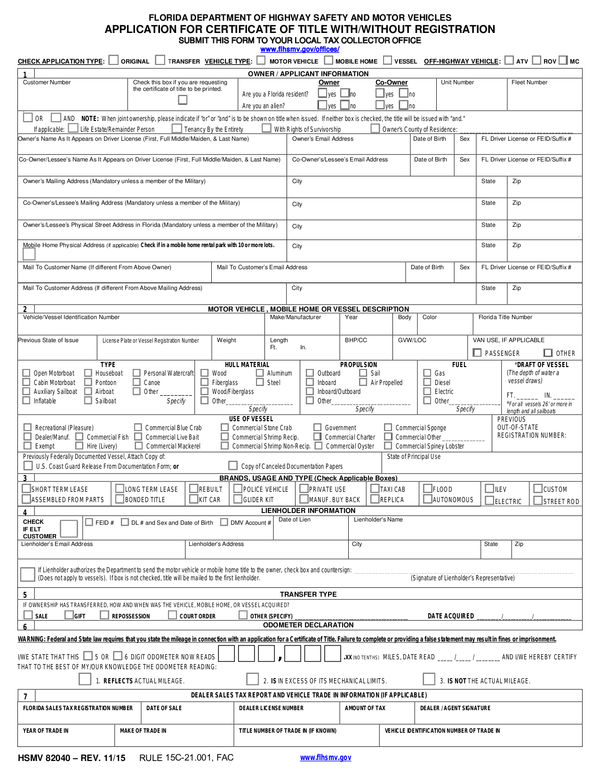 Fill Free Fillable Florida DMV PDF Forms