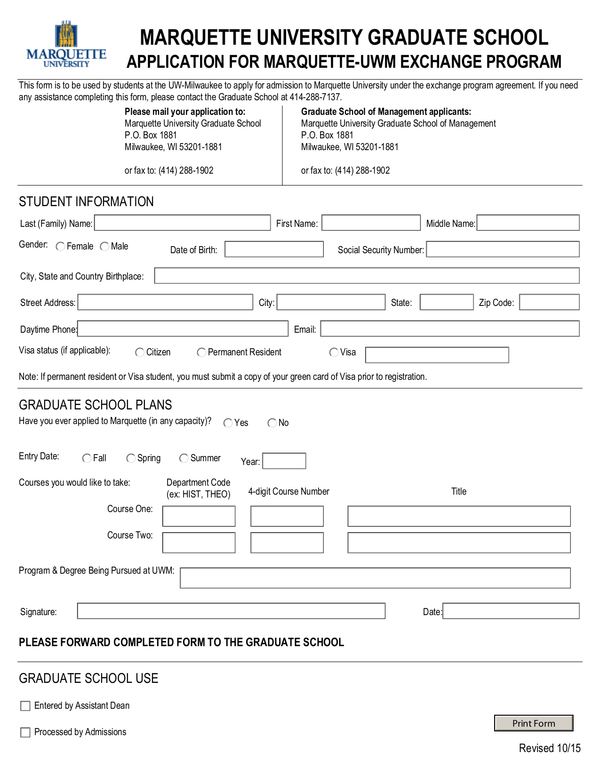 Fill Free Fillable Forms Marquette University