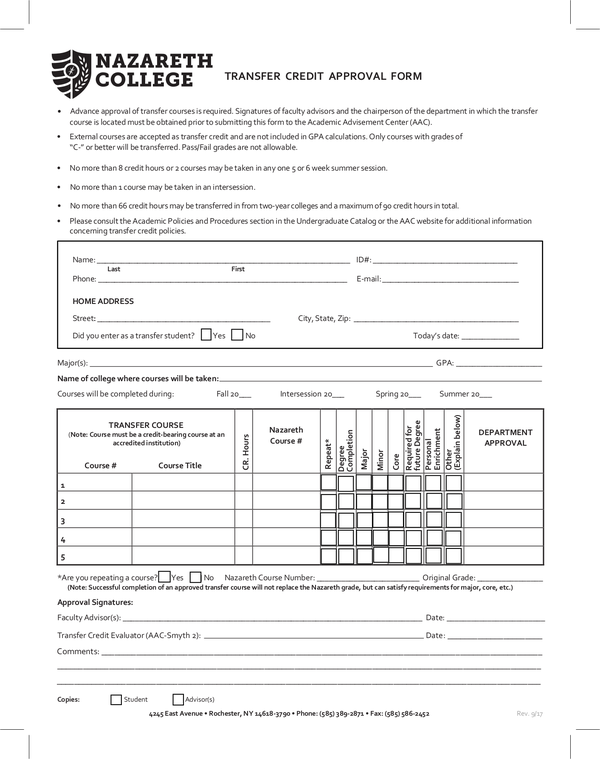 Fill Free Fillable Forms Nazareth College