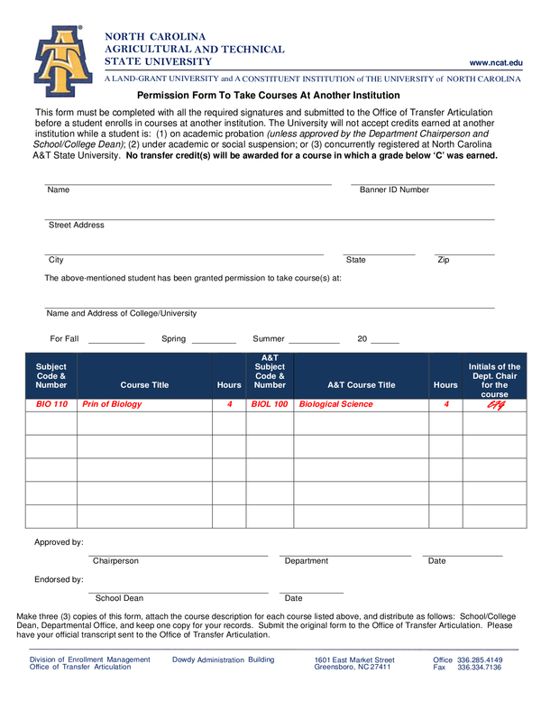 Fill Free Fillable Forms North Carolina A T State University