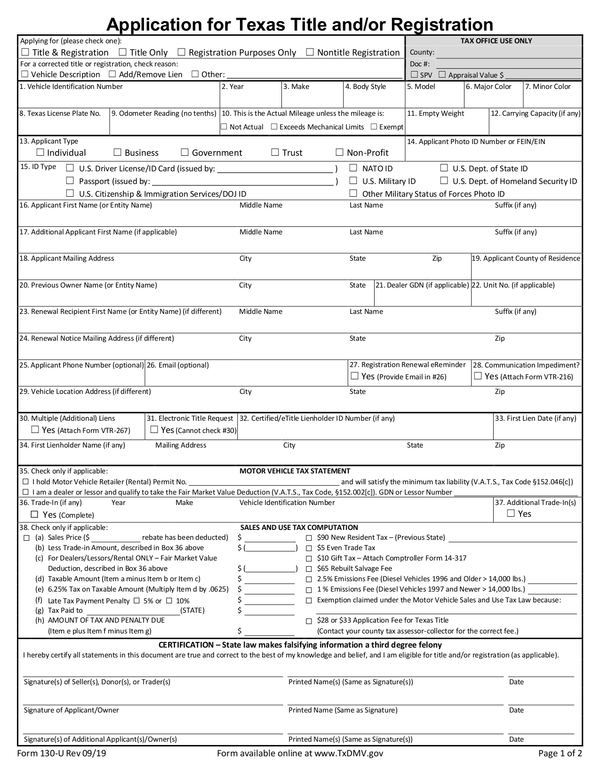 Fill Free Fillable Texas Department Of Motor Vehicles PDF Forms