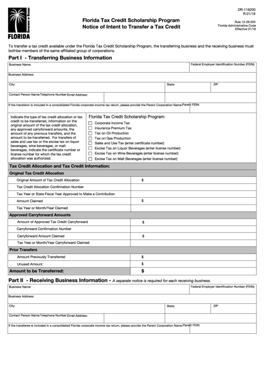 Fillable Form Dr 116200 Florida Tax Credit Scholarship Program Notice