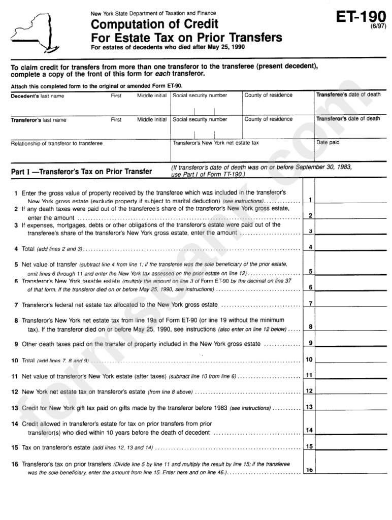 Fillable Form Et 190 Computation Of Credit For Estate Tax On Prior 