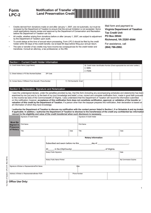 Fillable Form Lpc 2 Notification Of Transfer Of Land Preservation 