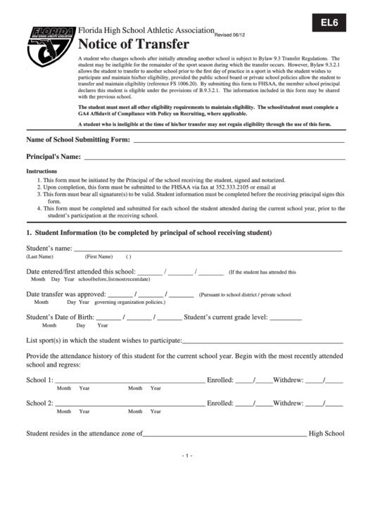 Fillable Notice Of Transfer Form Florida Printable Pdf Download