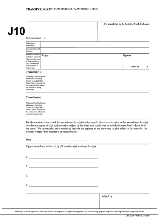 Fillable Transfer Form J10 Printable Pdf Download