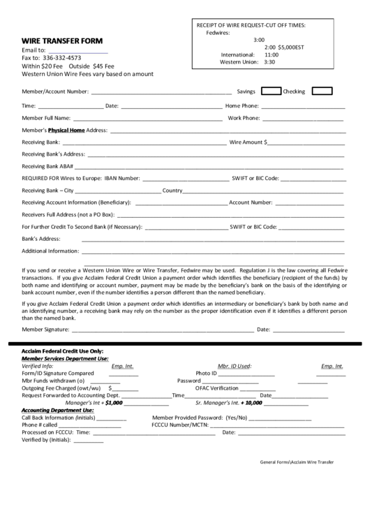 Fillable Wire Transfer Form Printable Pdf Download