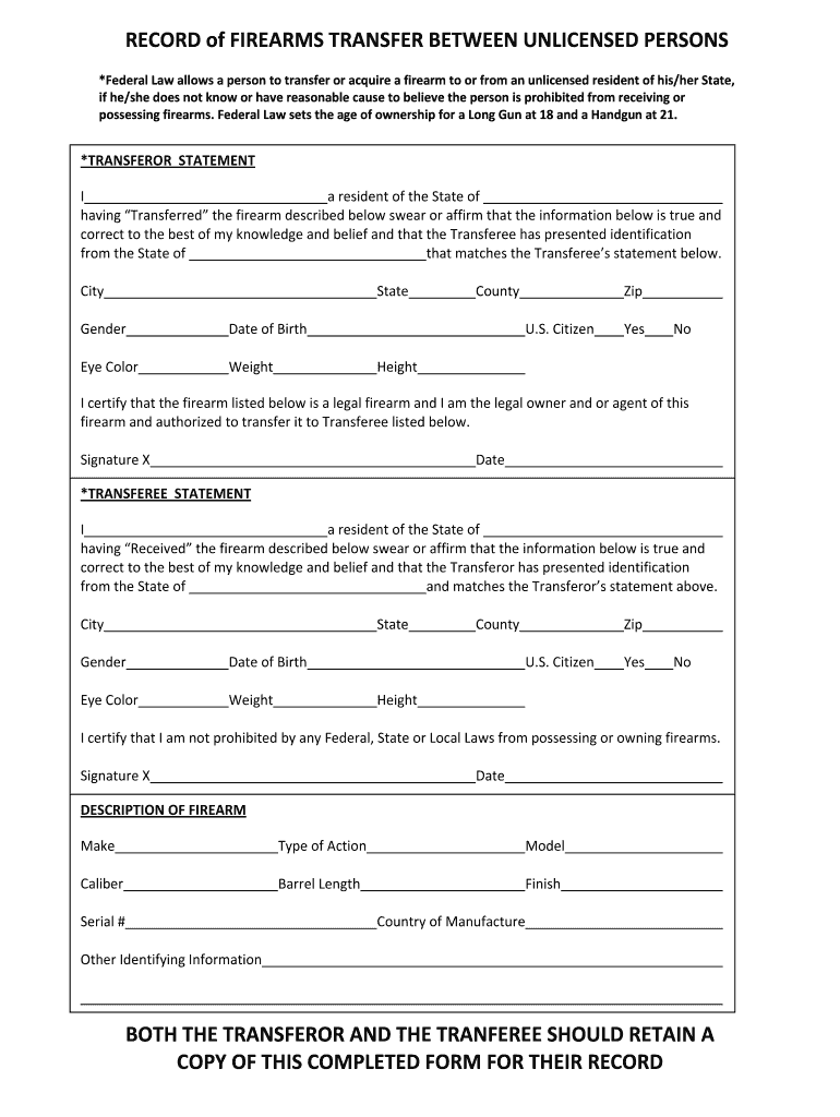 Firearm Transfer Form Fill Out And Sign Printable PDF Template SignNow