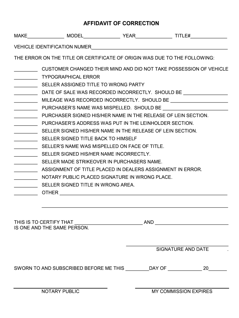 Florida Affidavit Of Correction Fill Online Printable Fillable