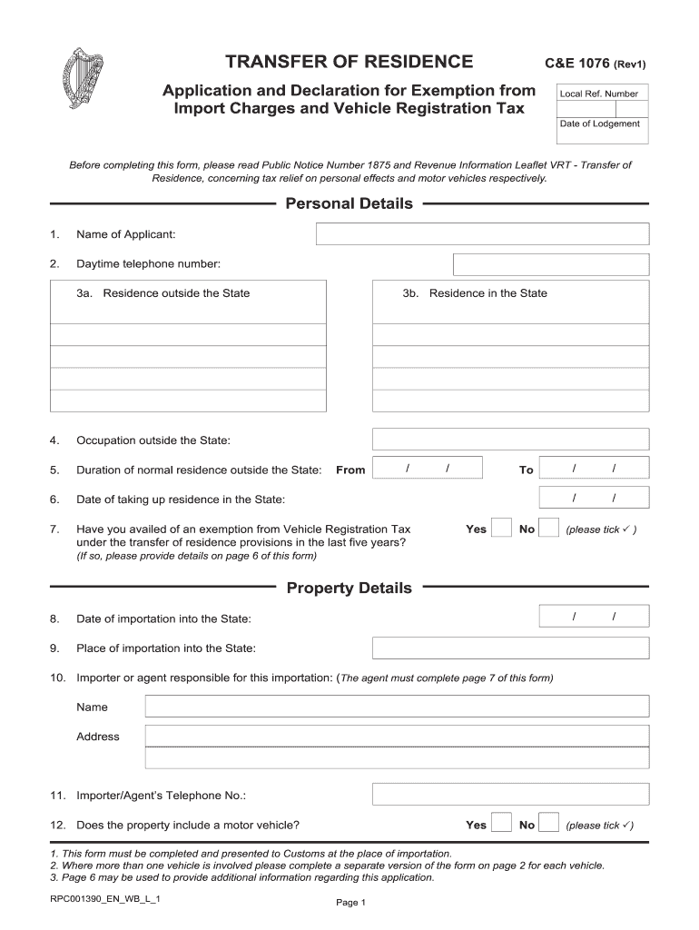 Form 1076 Transfer Residence Fill Online Printable Fillable Blank