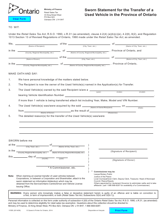 Form 1155E Download Fillable PDF Or Fill Online Sworn Statement For The 