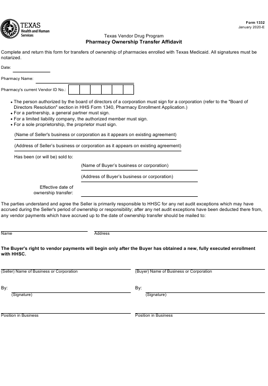 Form 1332 Download Fillable PDF Or Fill Online Pharmacy Ownership 