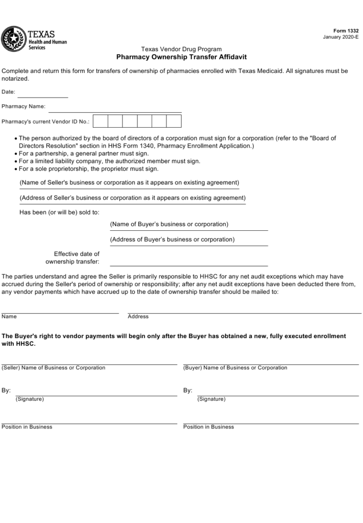 Form 1332 Download Fillable PDF Or Fill Online Pharmacy Ownership 