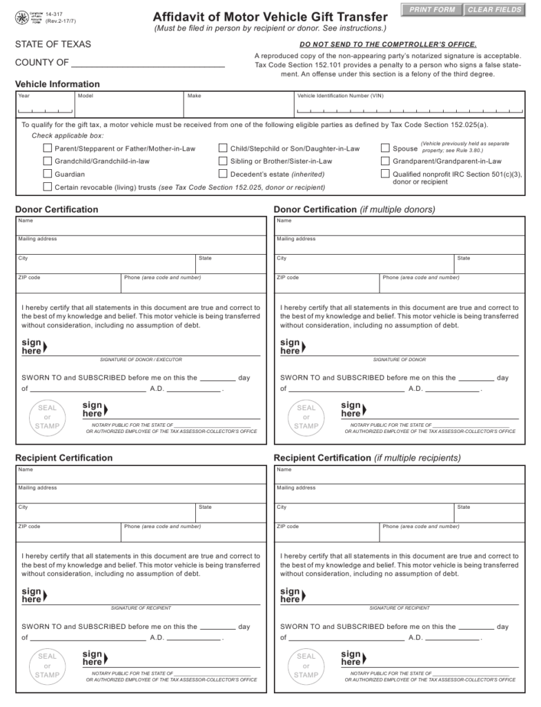 Form 14 317 Download Fillable PDF Or Fill Online Affidavit Of Motor 