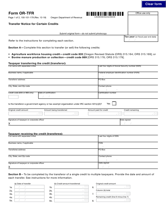 Form 150 101 179 OR TFR Download Fillable PDF Or Fill Online Transfer