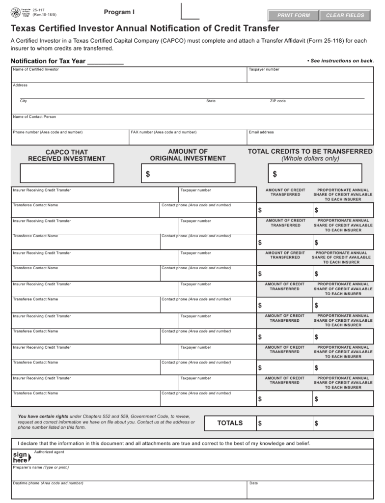 Form 25 117 Download Fillable PDF Or Fill Online Texas Certified