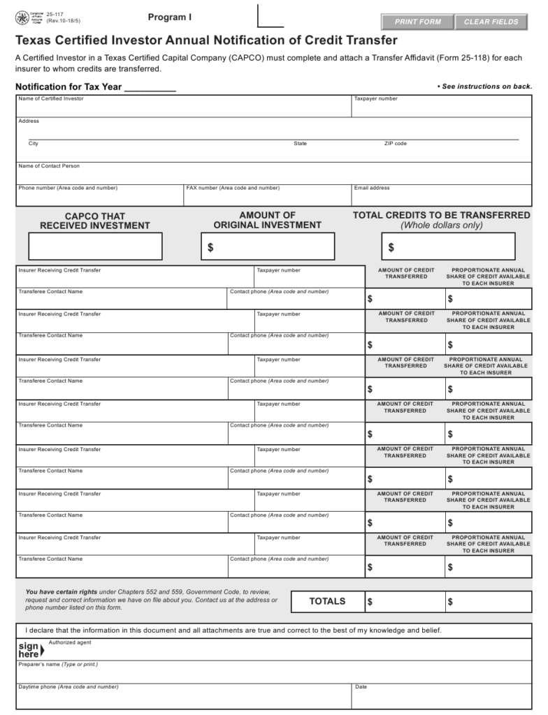 Form 25 117 Download Fillable PDF Or Fill Online Texas Certified 