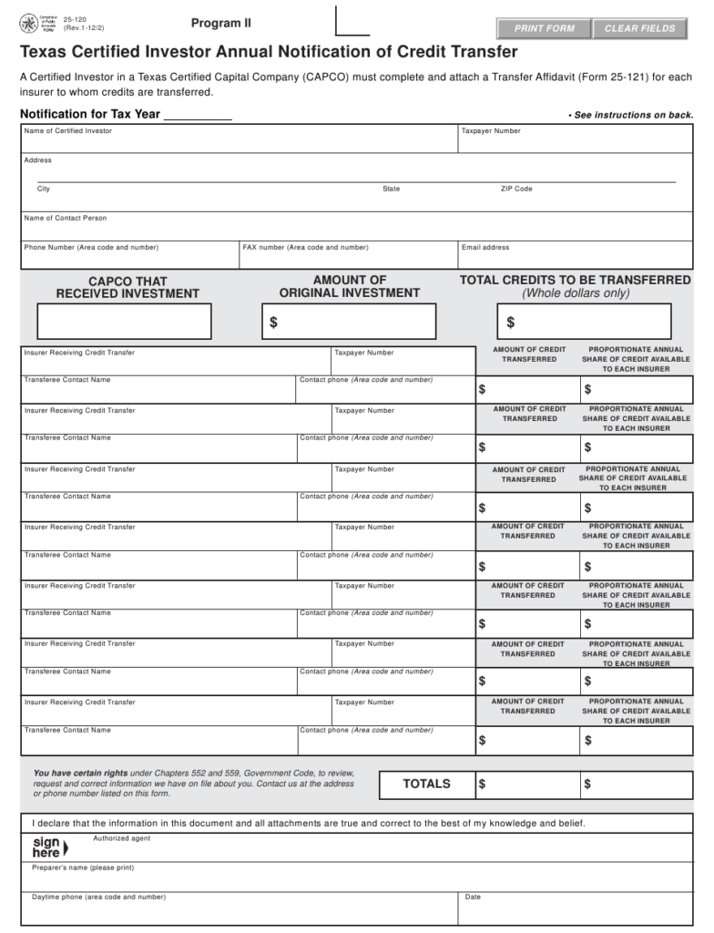 Form 25 120 Download Fillable PDF Or Fill Online Texas Certified