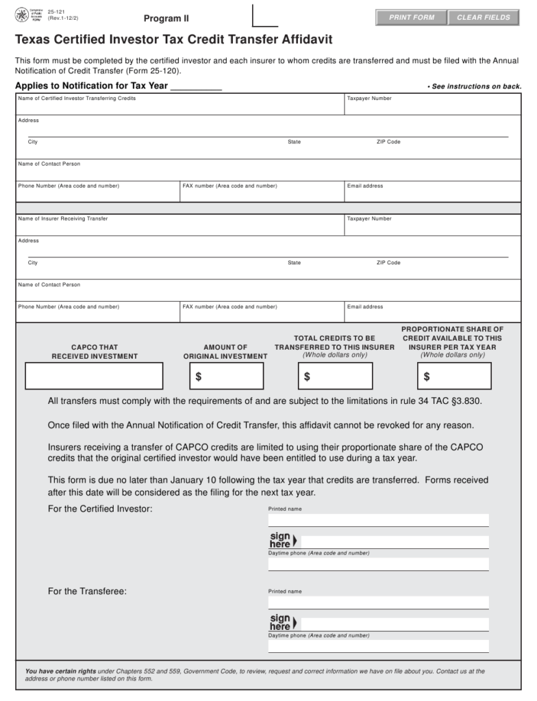 Form 25 121 Download Fillable PDF Or Fill Online Texas Certified 