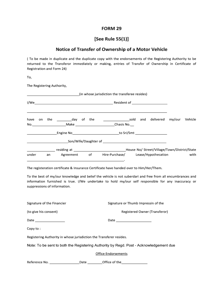 Form 29 Rto Punjab Fill Online Printable Fillable Blank PdfFiller