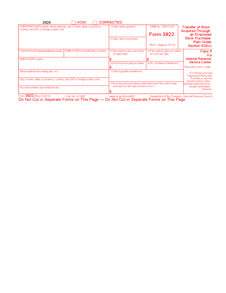 Form 3922 Transfer Of Stock Acquired Through An Employee Stock 