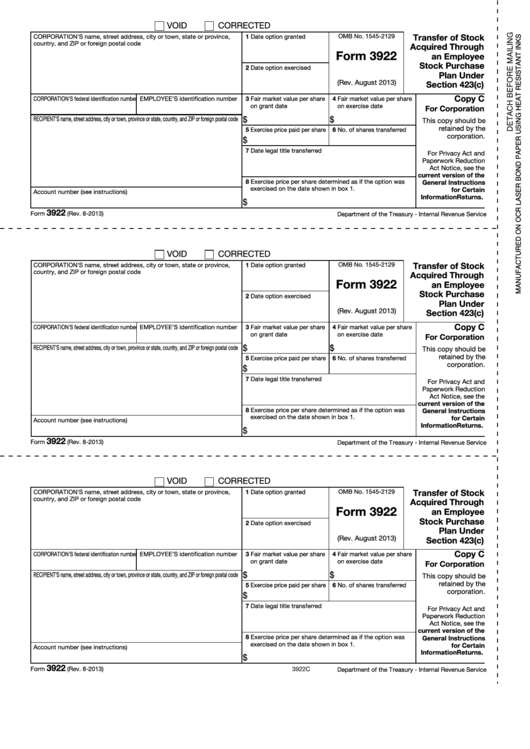 Form 3922 Transfer Of Stock Acquired Through An Employee Stock 