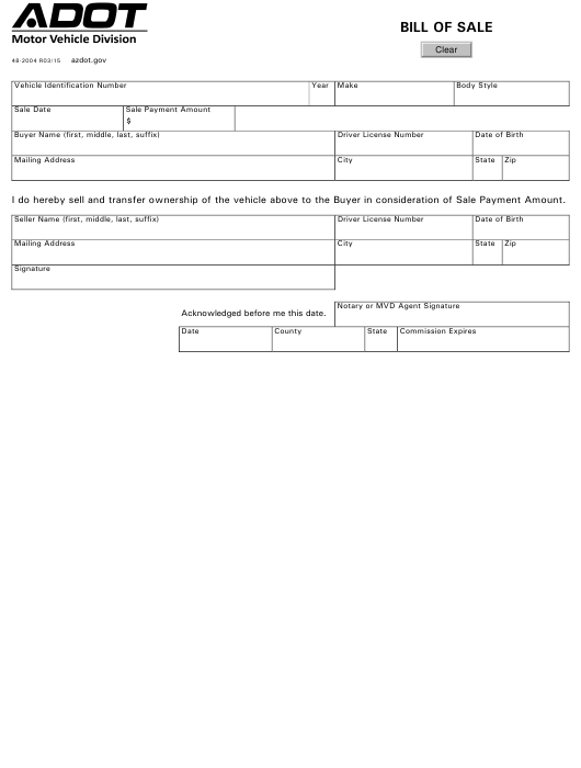 Form 48 2004 Download Fillable PDF Or Fill Online Vehicle Bill Of Sale 