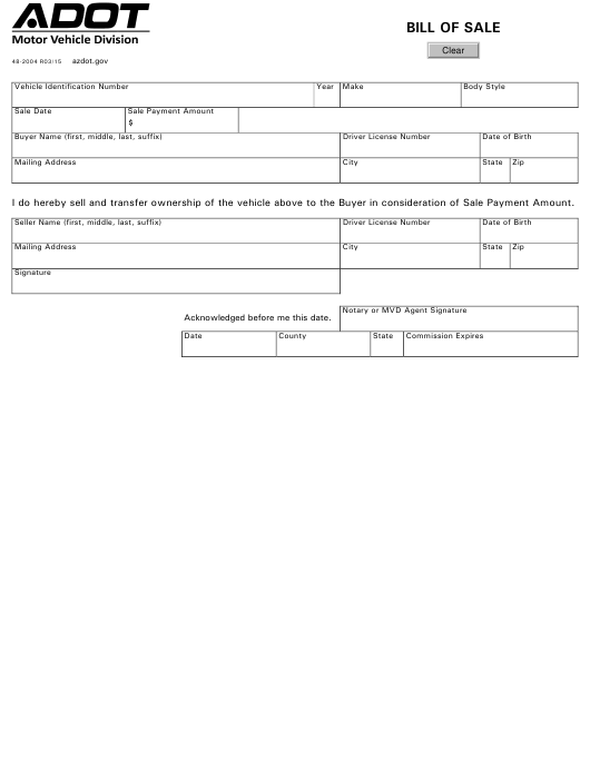 Form 48 2004 Download Fillable PDF Or Fill Online Vehicle Bill Of Sale