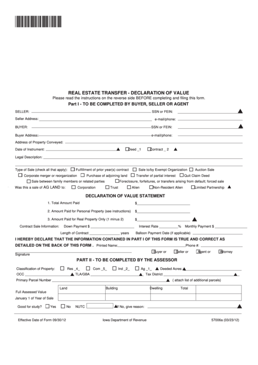 Form 57006a Real Estate Transfer Declaration Of Value Iowa 