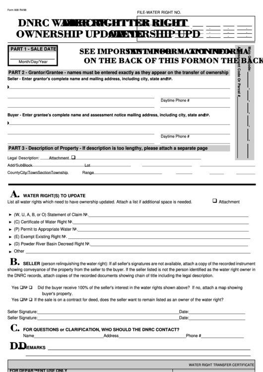 Form 608 Dnrc Water Right Ownership Update 1998 Printable Pdf Download