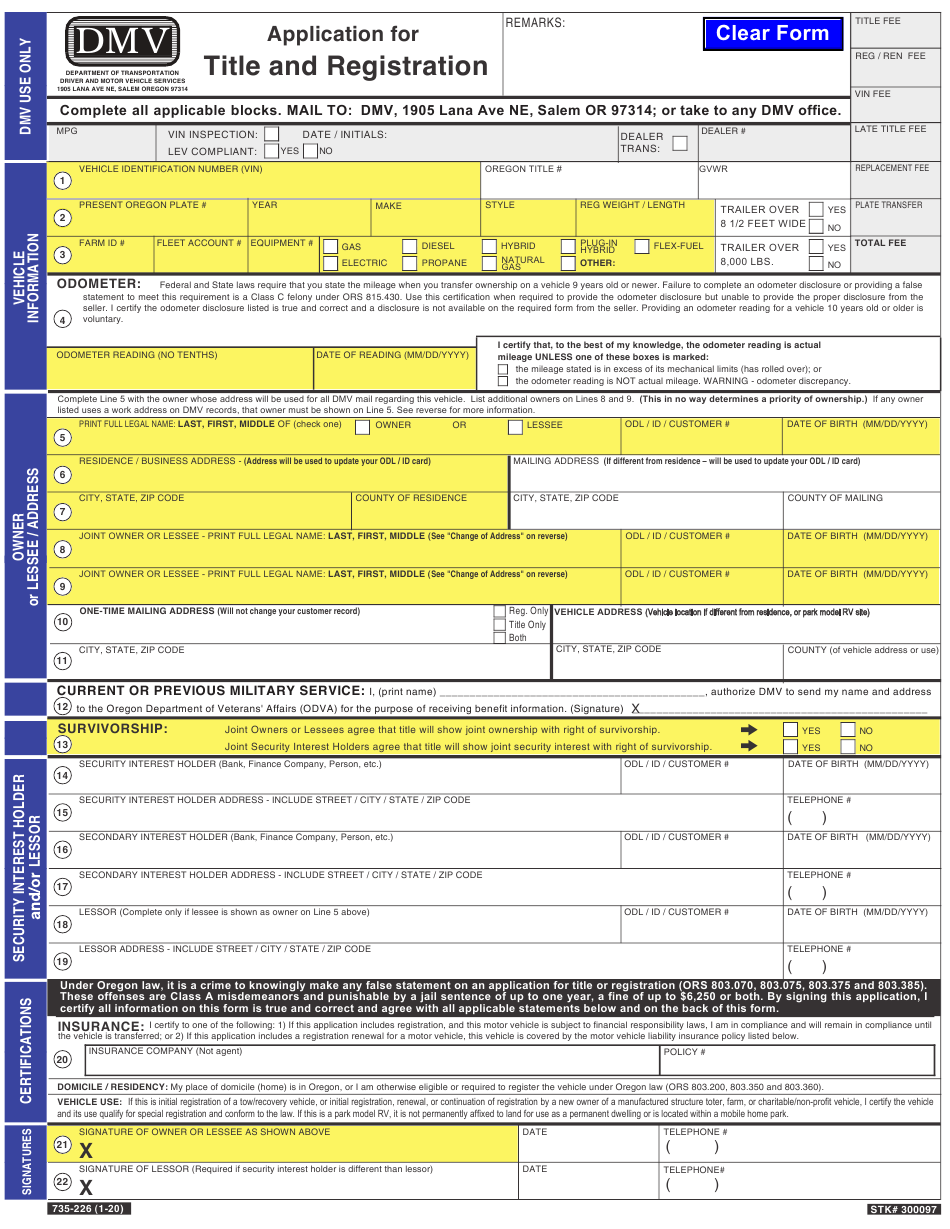 Oregon Dmv Forms Title Transfer 2510