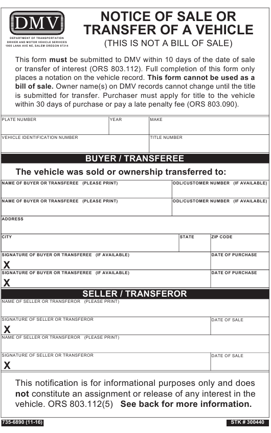 Form 735 6890 Download Printable PDF Or Fill Online Notice Of Sale Or 