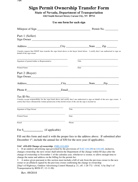 Form 764 Download Fillable PDF Or Fill Online Sign Permit Ownership 