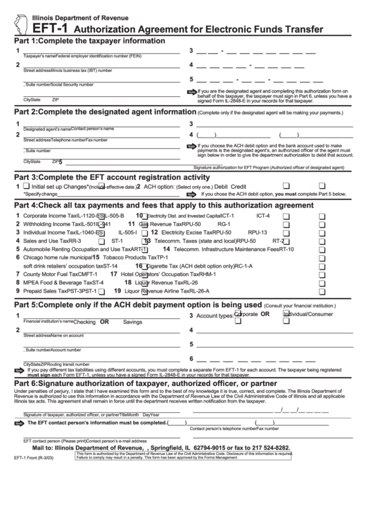 Form Eft 1 Authorization Agreement For Electronic Funds Transfer 