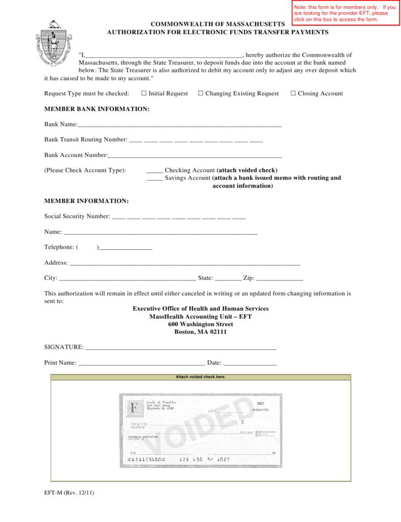 Form EFT M Download Printable PDF Or Fill Online Authorization For 