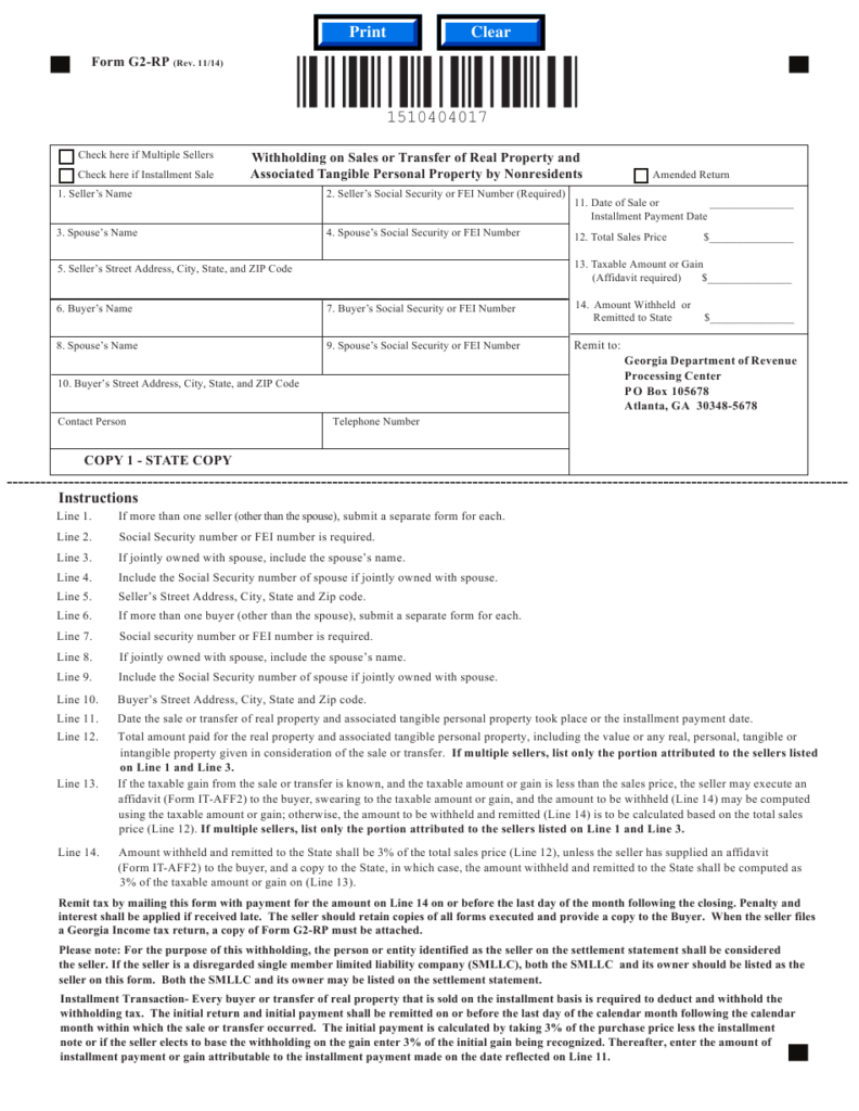 Form G2 RP Download Fillable PDF Or Fill Online Withholding On Sales Or 