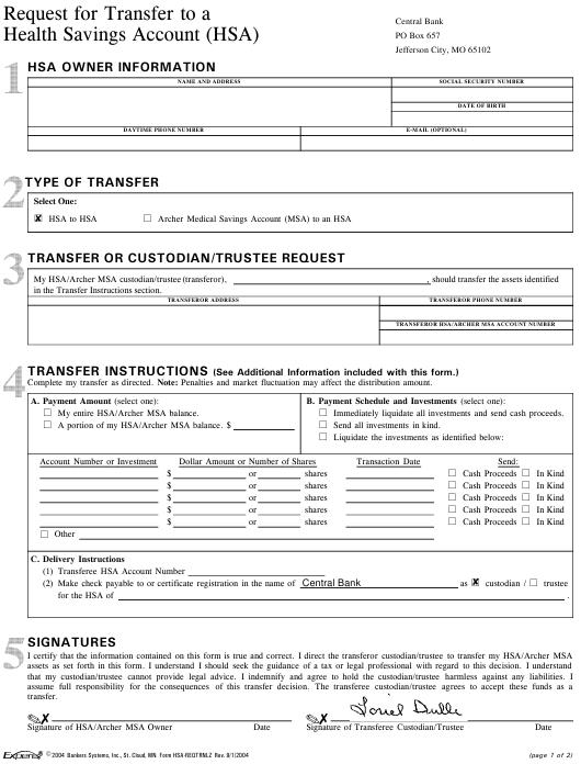 Form HSA REQTRNLZ Download Fillable PDF Or Fill Online Request For 