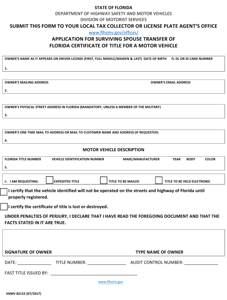 Form HSMV82152 Download Fillable PDF Or Fill Online Application For 